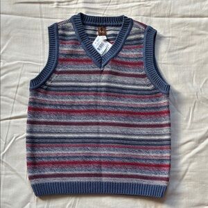 Tea Collection V-Neck Striped Sweater Vest - Navy, Burgundy, Gray size 6/7 kids